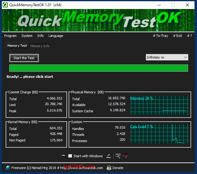 QuickMemoryTestOK主界面截圖